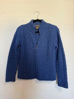 Inis Crafts Merino Wool Zip Cardigan Blue Womens Small